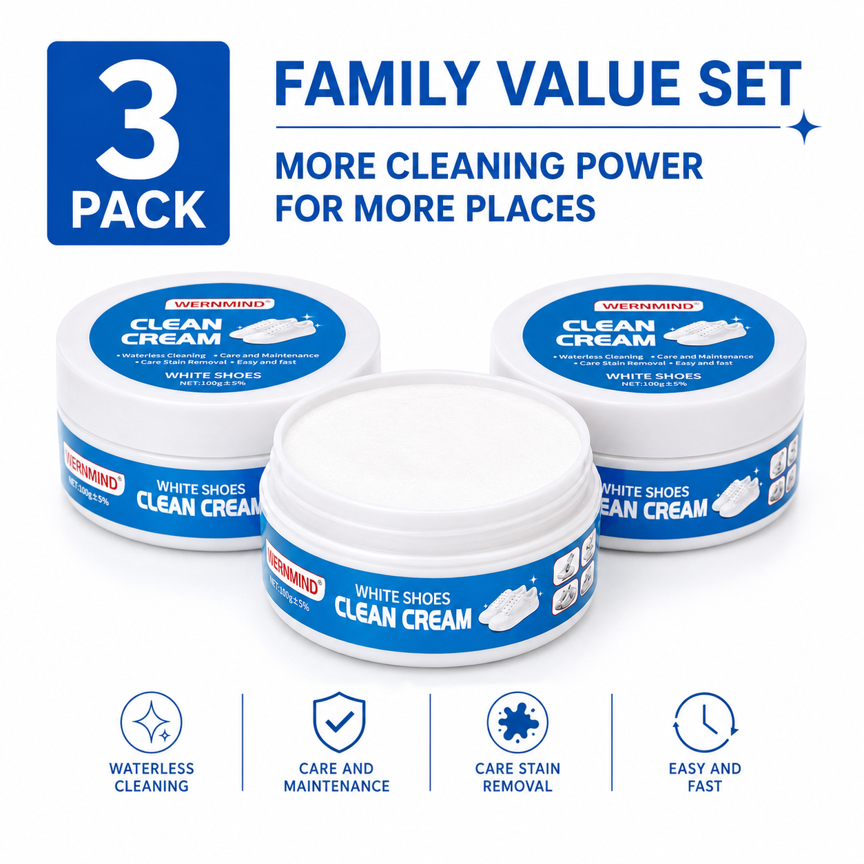 White Shoe Cleaner Cream Multipurpose No-Wash Solid Cleaner with Sponge Stain-Removing for Leather Silicone Car Interiors Sneaker Footwear Care