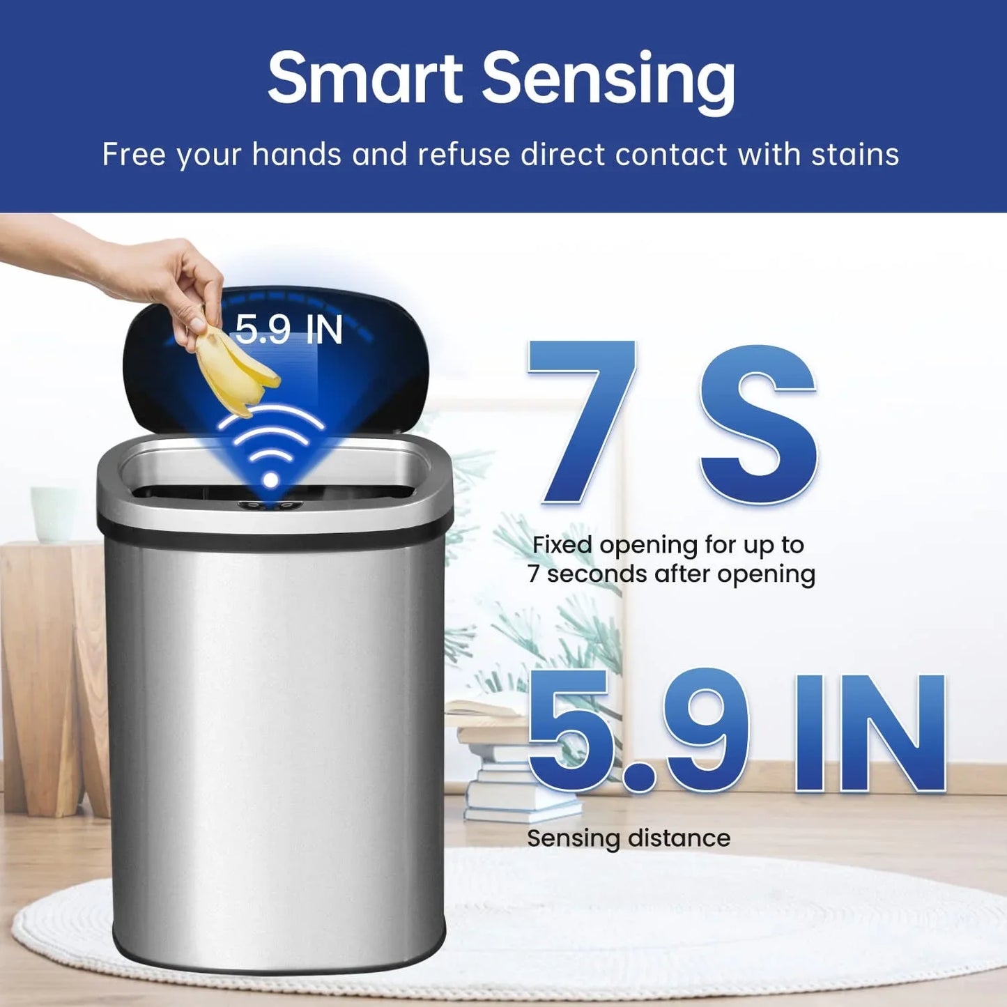 13 Gallon Stainless Steel Touchless Kitchen Trash Can with Motion Sensor for Indoor Use(Silver)