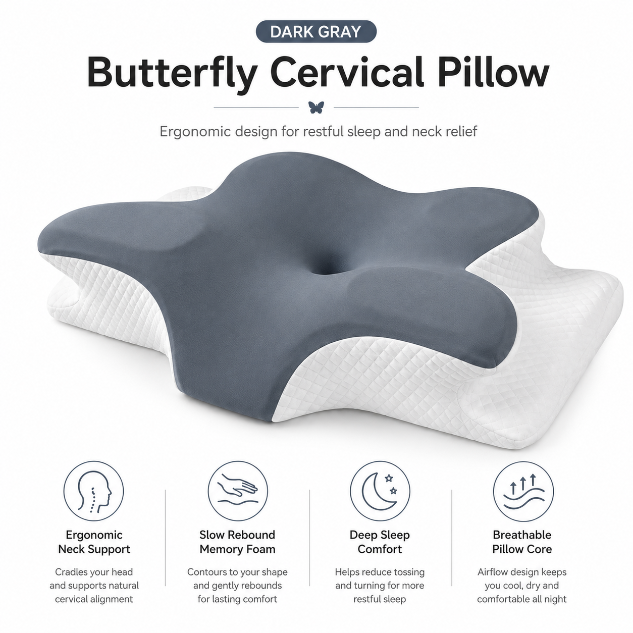 VIPfree Cooling Memory Neck Pillow, Adjustable Ergonomic Memory Foam Neck Pillows, Cervical Support, Breathable & Removable Pillowcase