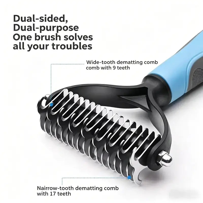 Dual-Sided Pet Grooming Comb – Painless Dematting & Shed Reduction