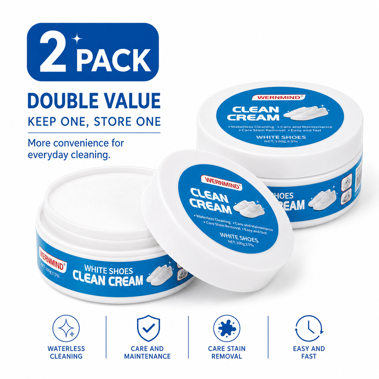 White Shoe Cleaner Cream Multipurpose No-Wash Solid Cleaner with Sponge Stain-Removing for Leather Silicone Car Interiors Sneaker Footwear Care
