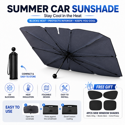 ☀️Car Sunshade – Effective Heat Insulation, UV Block & Easy Foldable Auto Windshield Protector