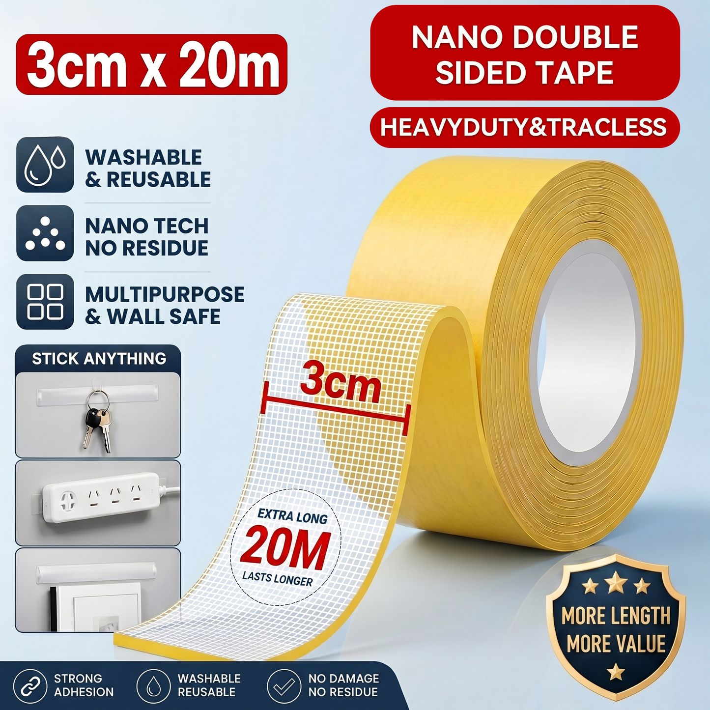 High-Strength Double Sided Tape – Waterproof & Non-Slip Adhesive for Carpet, Wallpaper & Balloons