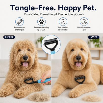 Dual-Sided Pet Grooming Comb – Painless Dematting & Shed Reduction