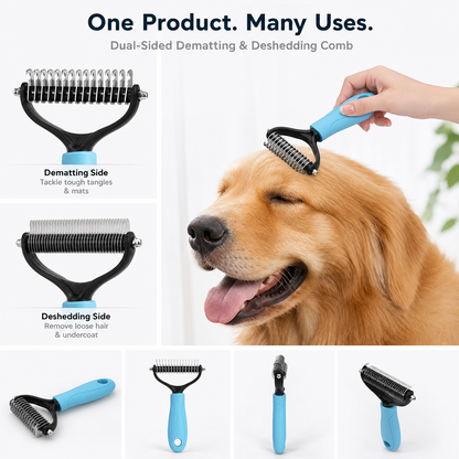 Dual-Sided Pet Grooming Comb – Painless Dematting & Shed Reduction