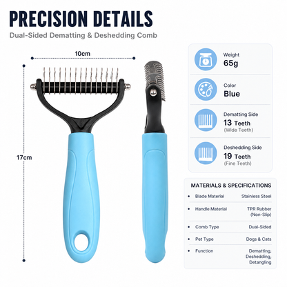 Dual-Sided Pet Grooming Comb – Painless Dematting & Shed Reduction