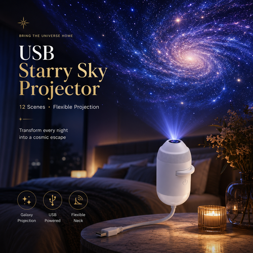 12-Scene USB Galaxy Projector – Flexible Star & Mood Light