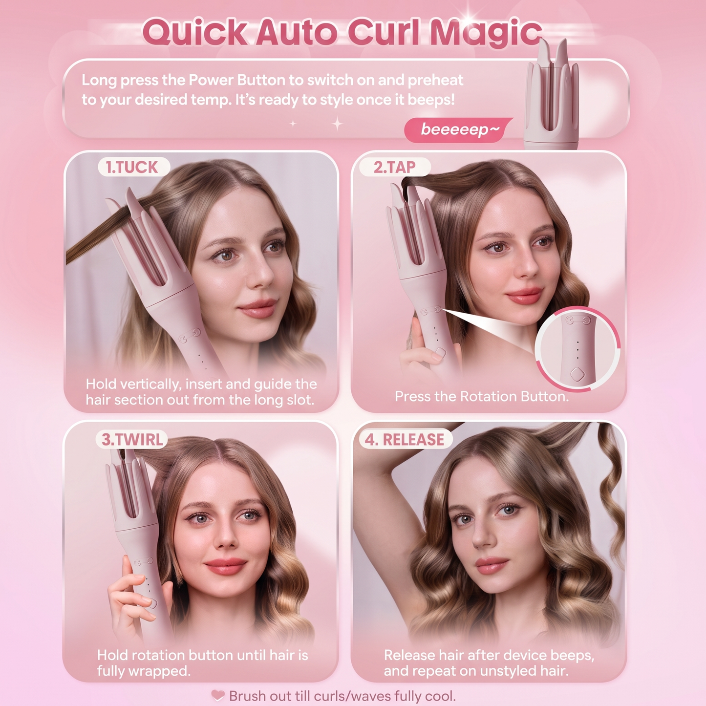PretiHom Fully Automatic Electric Curling Stick 32mm Large Curling Tool for Comfortable Hair Care
