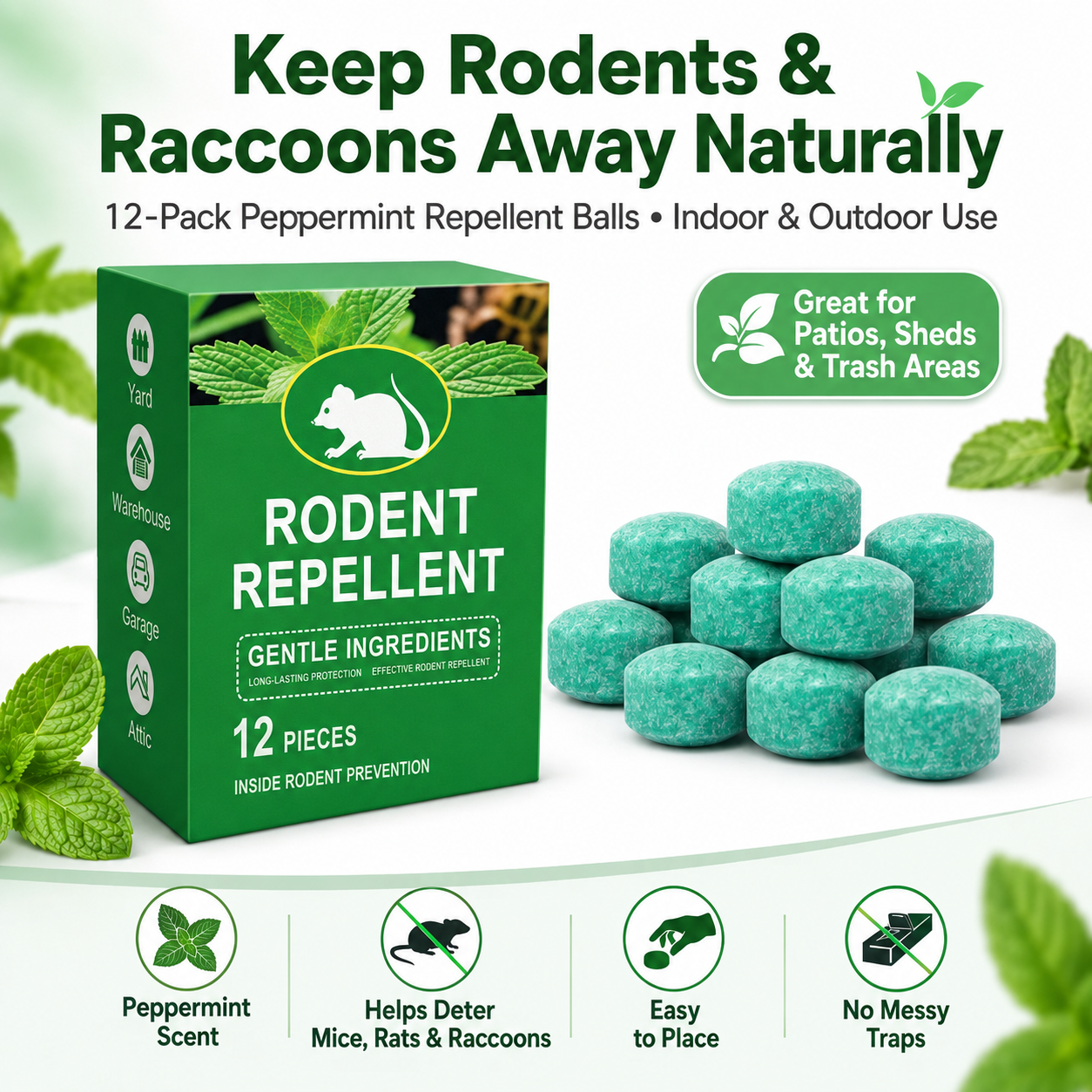 🔥LAST DAY 50% OFF🔥🌿Natural Peppermint Rodent Repellent Balls (12 Pack) 🚫Keep Rats, Mice & Pests Away Safely✅