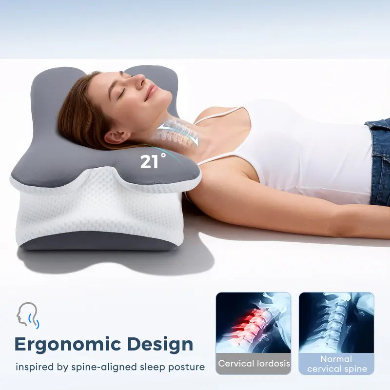 VIPfree Cooling Memory Neck Pillow, Adjustable Ergonomic Memory Foam Neck Pillows, Cervical Support, Breathable & Removable Pillowcase