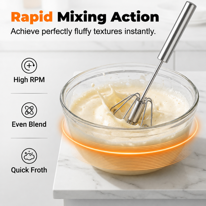 🍰⚡ Stainless Steel Semi-Automatic Hand Whisk – 🥄 Push-down design that whips up perfect froth in minutes 🥛
