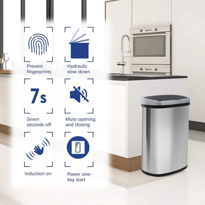 13 Gallon Stainless Steel Touchless Kitchen Trash Can with Motion Sensor for Indoor Use(Silver)