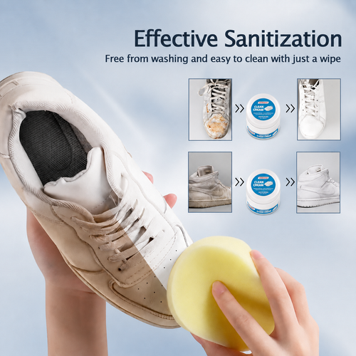 White Shoe Cleaner Cream Multipurpose No-Wash Solid Cleaner with Sponge Stain-Removing for Leather Silicone Car Interiors Sneaker Footwear Care