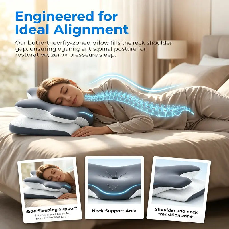 VIPfree Cooling Memory Neck Pillow, Adjustable Ergonomic Memory Foam Neck Pillows, Cervical Support, Breathable & Removable Pillowcase