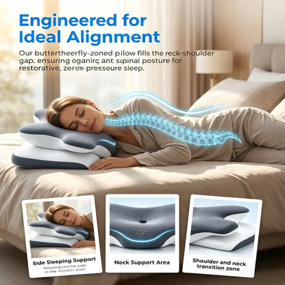 VIPfree Cooling Memory Neck Pillow, Adjustable Ergonomic Memory Foam Neck Pillows, Cervical Support, Breathable & Removable Pillowcase