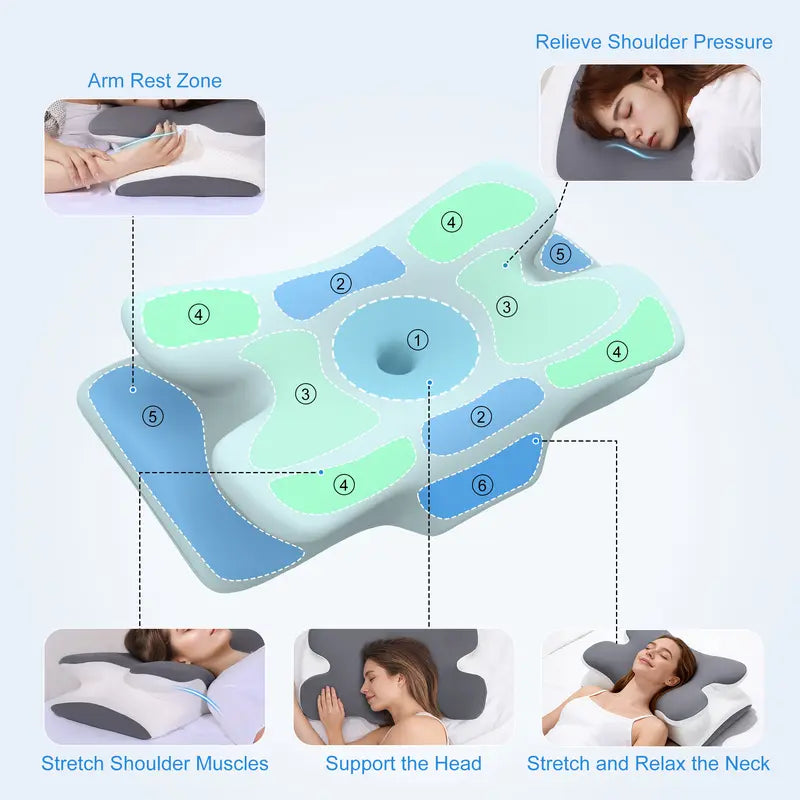 VIPfree Cooling Memory Neck Pillow, Adjustable Ergonomic Memory Foam Neck Pillows, Cervical Support, Breathable & Removable Pillowcase