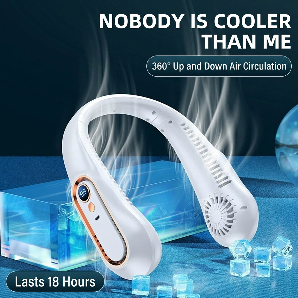 Upgrade 360° Cooling Bladeless Neck Fan with Digital Display, 4000mAh Quiet Wearable Fan