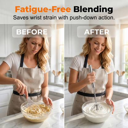 🍰⚡ Stainless Steel Semi-Automatic Hand Whisk – 🥄 Push-down design that whips up perfect froth in minutes 🥛