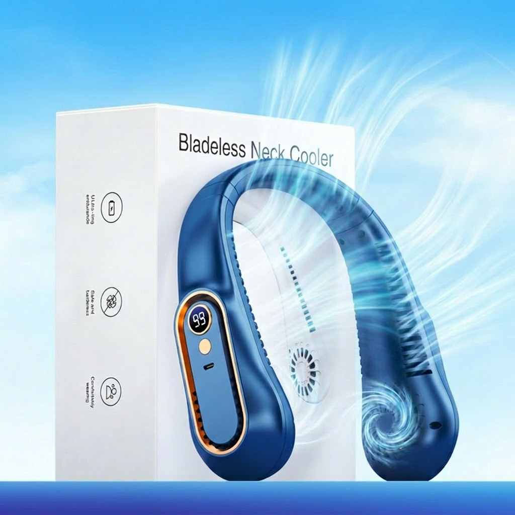 Upgrade 360° Cooling Bladeless Neck Fan with Digital Display, 4000mAh Quiet Wearable Fan