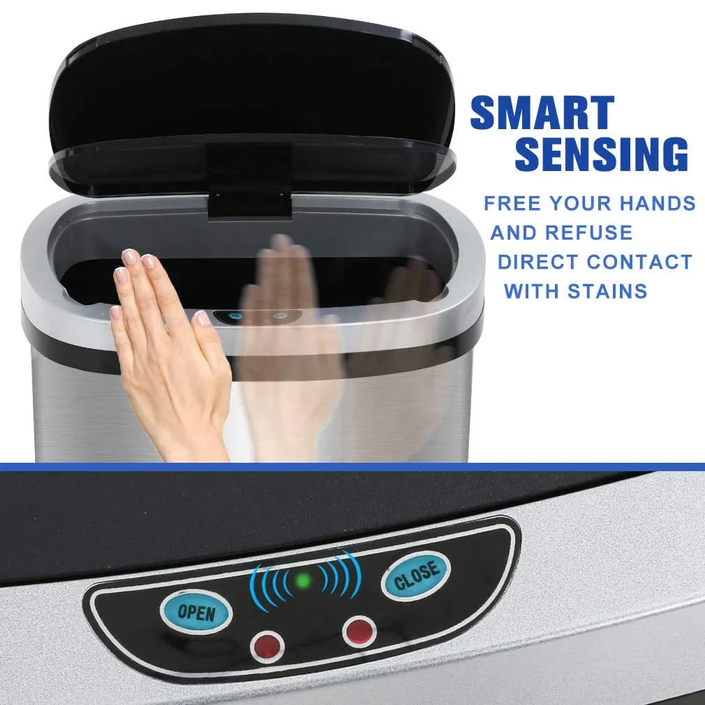 13 Gallon Stainless Steel Touchless Kitchen Trash Can with Motion Sensor for Indoor Use(Silver)