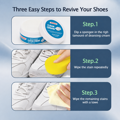 White Shoe Cleaner Cream Multipurpose No-Wash Solid Cleaner with Sponge Stain-Removing for Leather Silicone Car Interiors Sneaker Footwear Care