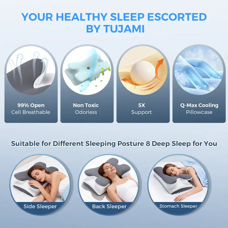 VIPfree Cooling Memory Neck Pillow, Adjustable Ergonomic Memory Foam Neck Pillows, Cervical Support, Breathable & Removable Pillowcase