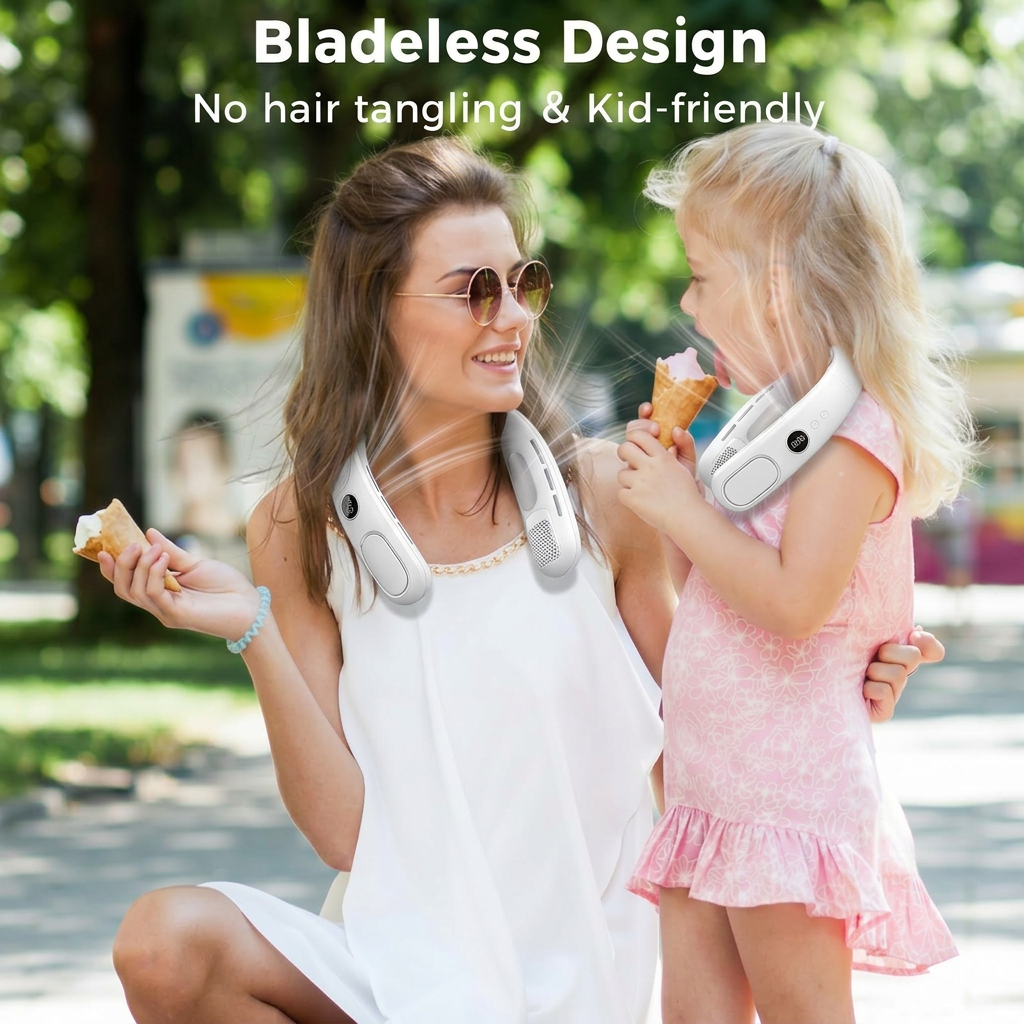 Portable Neck Fan, Hands Free Bladeless Fan, 5 Speeds, 4000 mAh Battery Operated Wearable Personal Fan, Twistable, Rechargeable