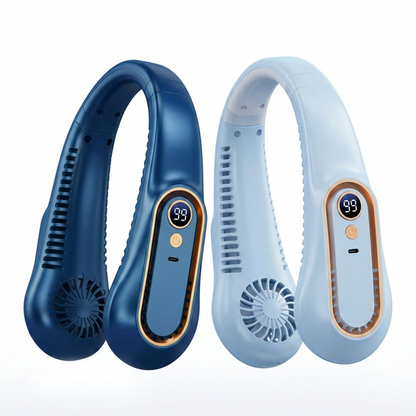 Upgrade 360° Cooling Bladeless Neck Fan with Digital Display, 4000mAh Quiet Wearable Fan