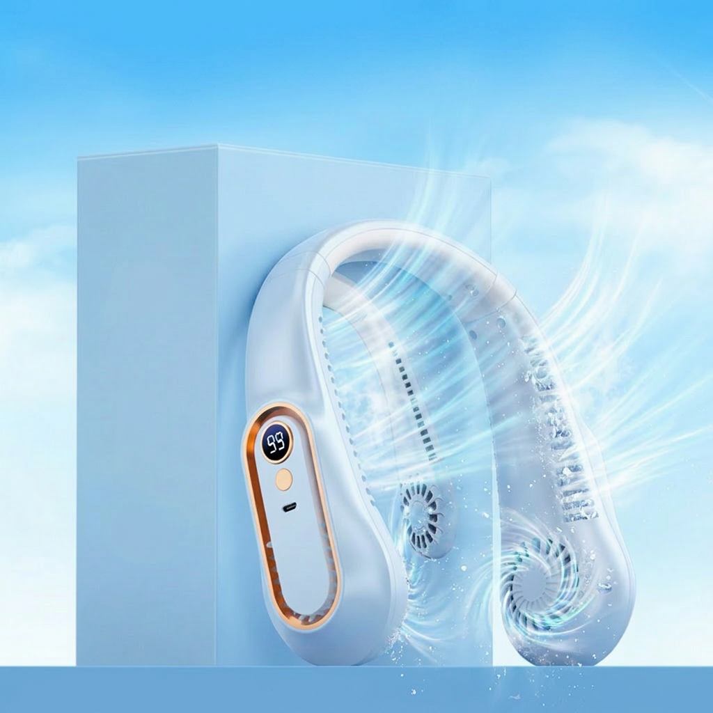 Upgrade 360° Cooling Bladeless Neck Fan with Digital Display, 4000mAh Quiet Wearable Fan
