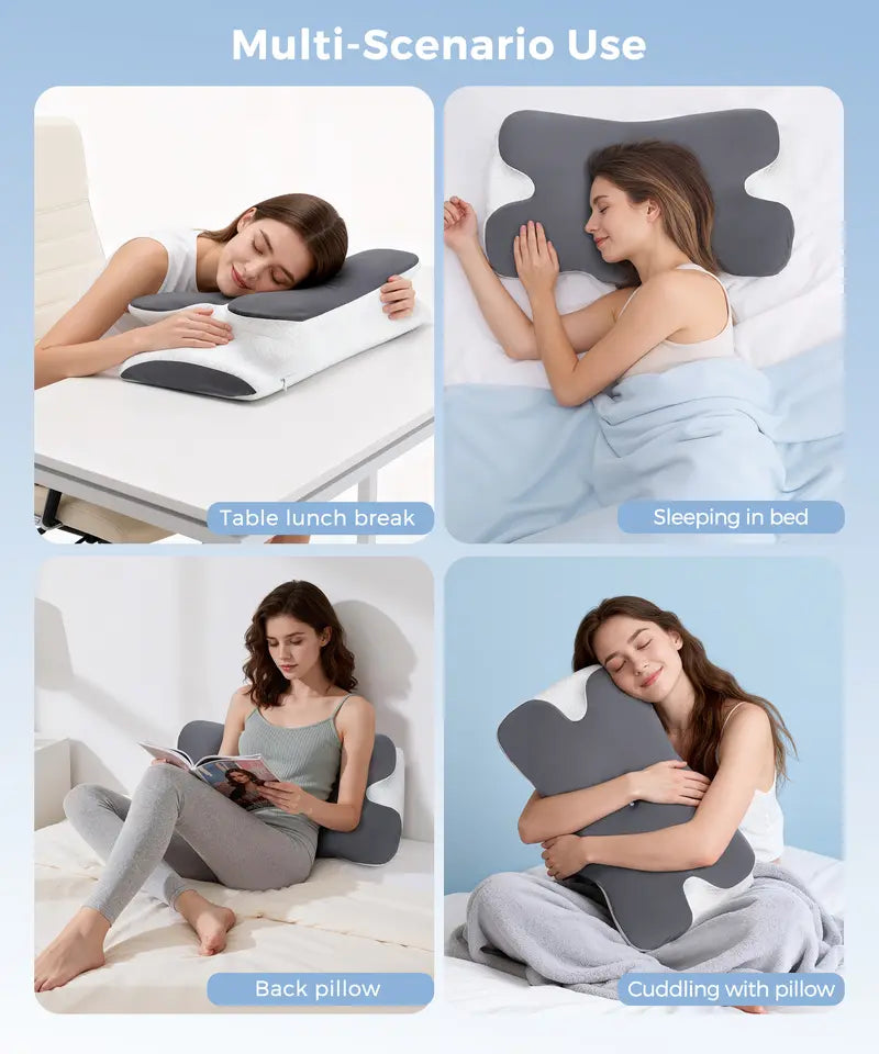 VIPfree Cooling Memory Neck Pillow, Adjustable Ergonomic Memory Foam Neck Pillows, Cervical Support, Breathable & Removable Pillowcase