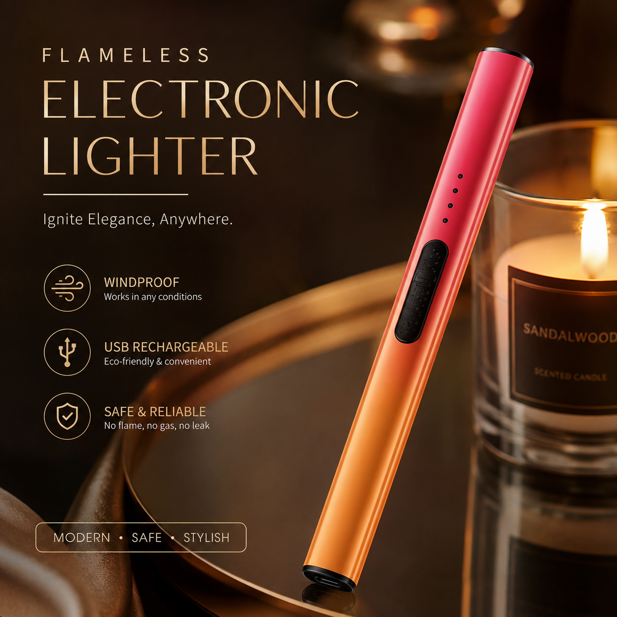 🔥Windproof Flameless Electric Lighter ✅ Suitable for home gas stove, aromatherapy, camping barbecue