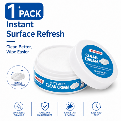 White Shoe Cleaner Cream Multipurpose No-Wash Solid Cleaner with Sponge Stain-Removing for Leather Silicone Car Interiors Sneaker Footwear Care
