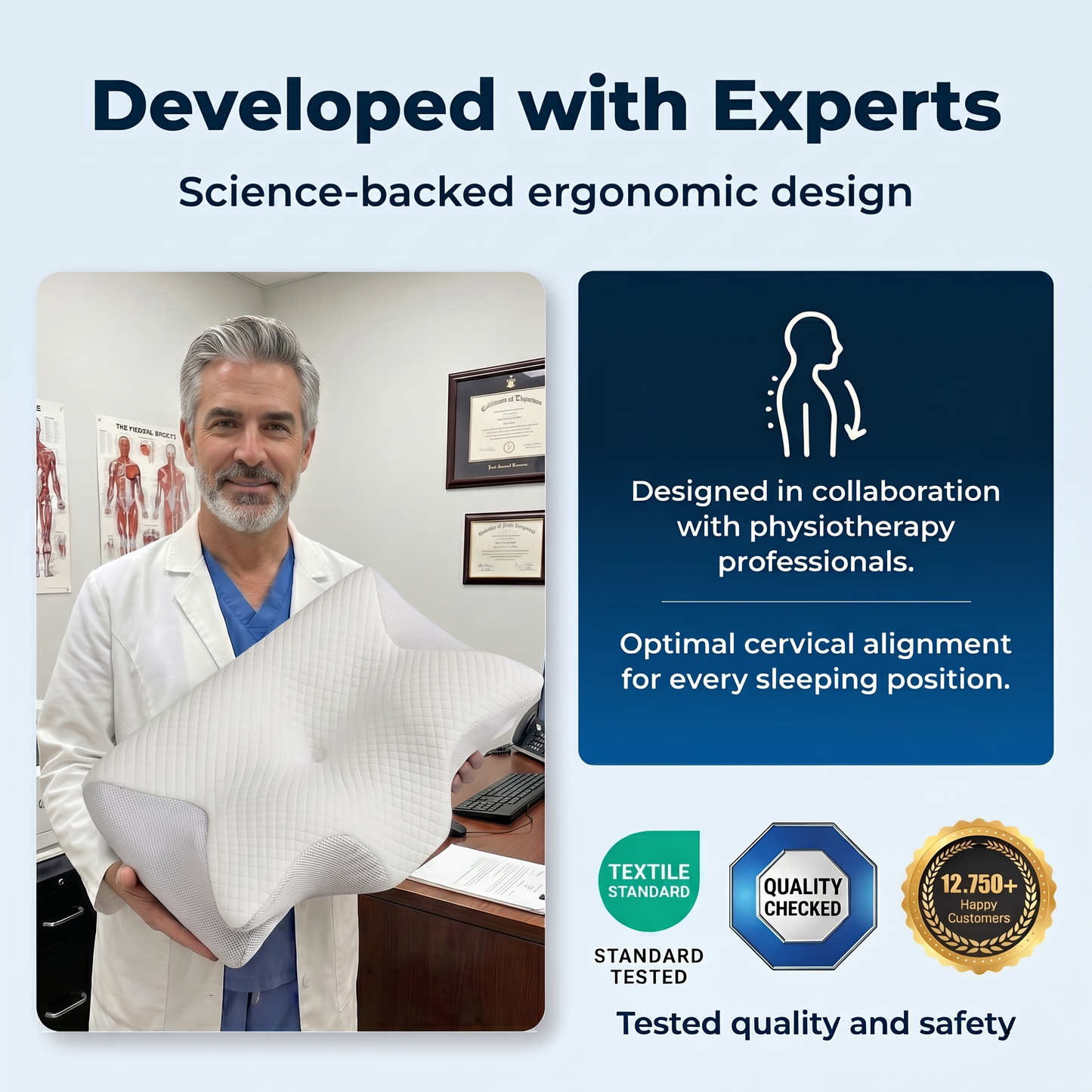 VIPfree Cooling Memory Neck Pillow, Adjustable Ergonomic Memory Foam Neck Pillows, Cervical Support, Breathable & Removable Pillowcase