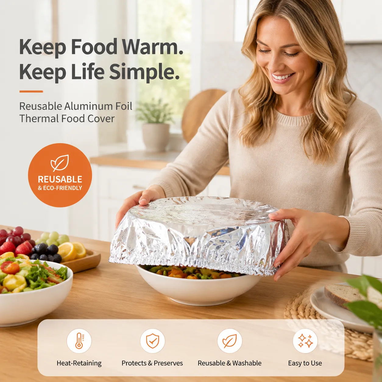 🍽️Kitchen Reusable Thermal Aluminum Foil Food Cover | Insulated Dish Fresh-Keeping Tent Can be steamed or baked