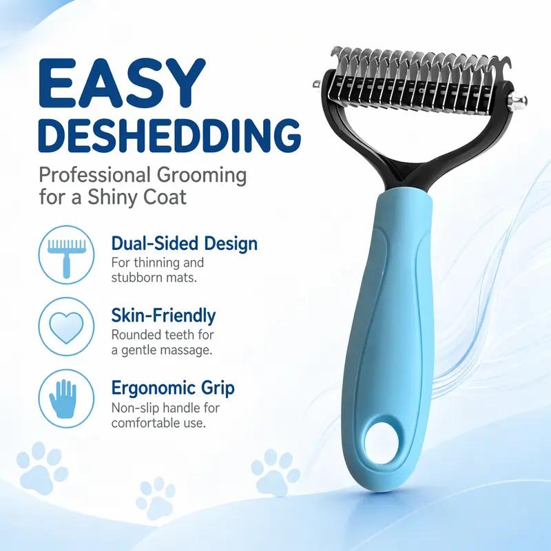 Dual-Sided Pet Grooming Comb – Painless Dematting & Shed Reduction
