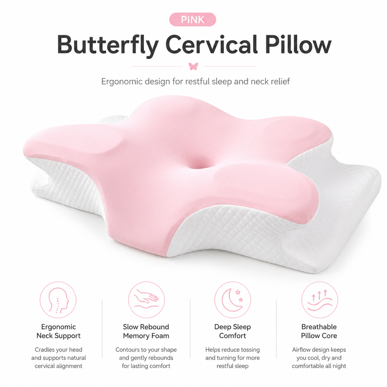 VIPfree Cooling Memory Neck Pillow, Adjustable Ergonomic Memory Foam Neck Pillows, Cervical Support, Breathable & Removable Pillowcase