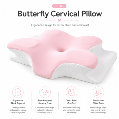 VIPfree Cooling Memory Neck Pillow, Adjustable Ergonomic Memory Foam Neck Pillows, Cervical Support, Breathable & Removable Pillowcase