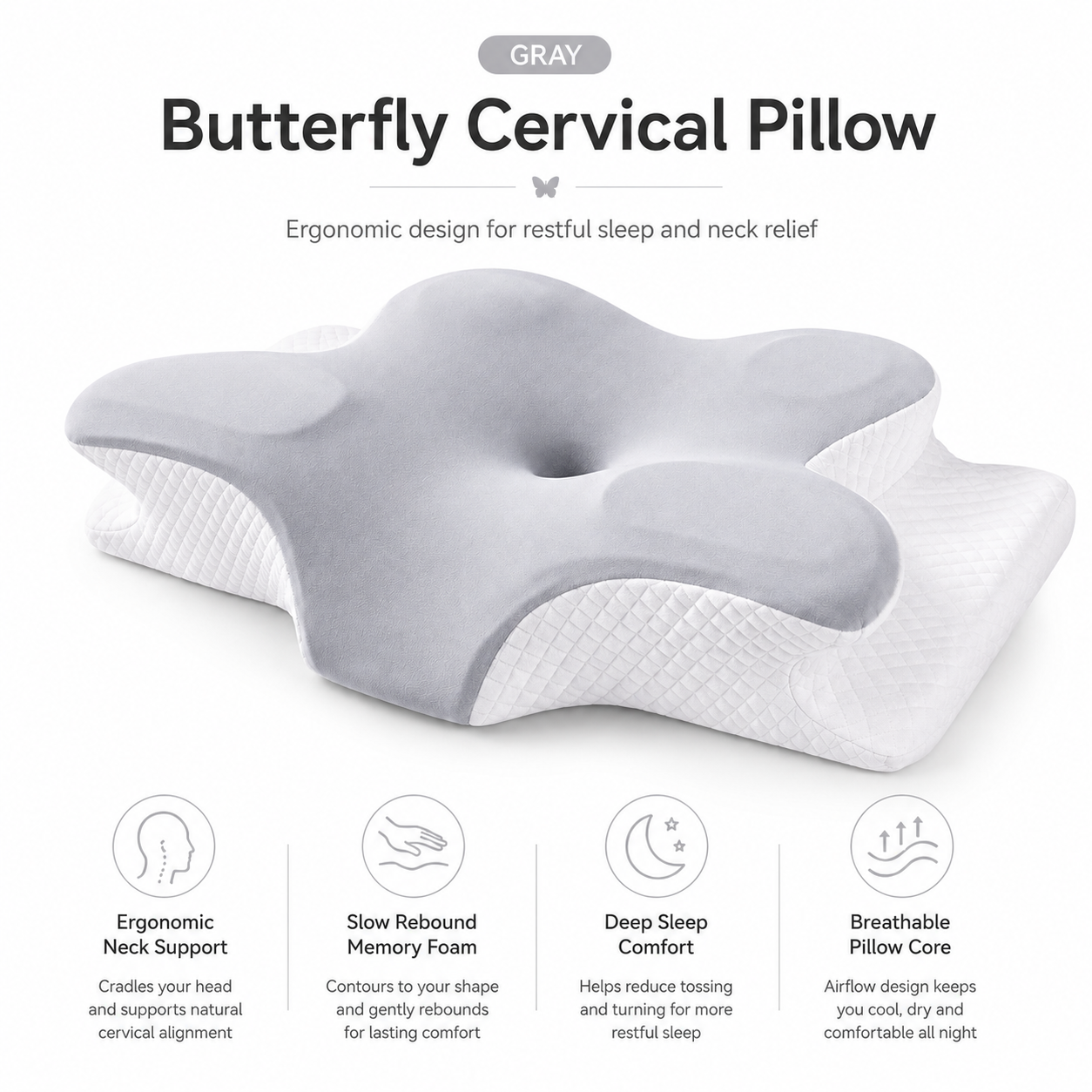 VIPfree Cooling Memory Neck Pillow, Adjustable Ergonomic Memory Foam Neck Pillows, Cervical Support, Breathable & Removable Pillowcase