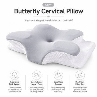 VIPfree Cooling Memory Neck Pillow, Adjustable Ergonomic Memory Foam Neck Pillows, Cervical Support, Breathable & Removable Pillowcase