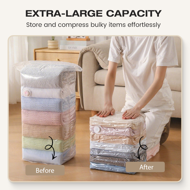 🛏️No-Pump Vacuum Bags – Save 80% Space, Keep Clothes Dry & Dust-Free, for Bedding & Gear